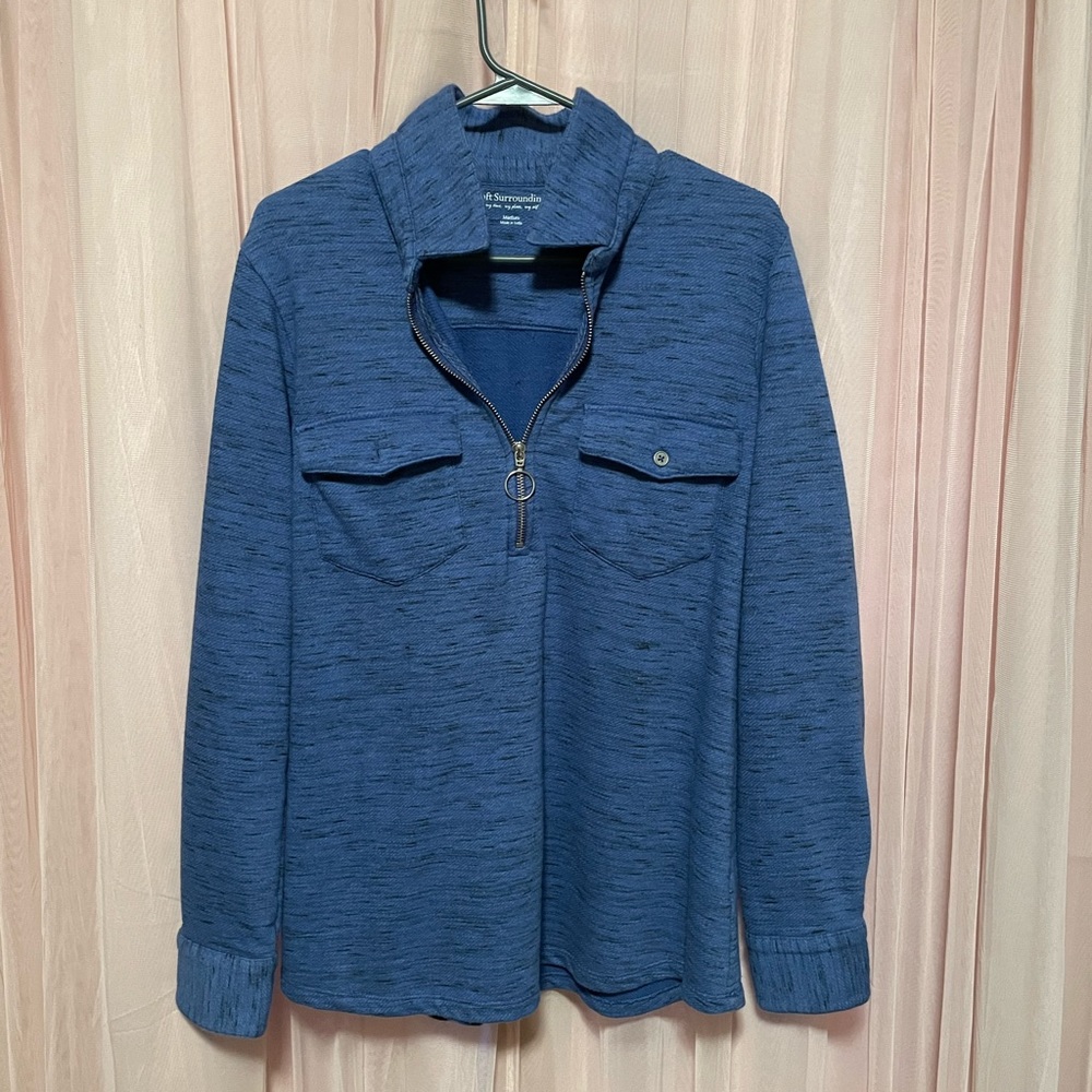Soft Surroundings Half Zip Sweatshirt in Heather Blue